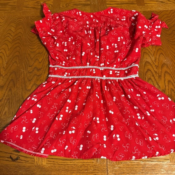 eShakti Red Cherry Print Peplum Top Sz S Bow Sleeve Retro Pinup Baby Doll Top - Picture 13 of 14